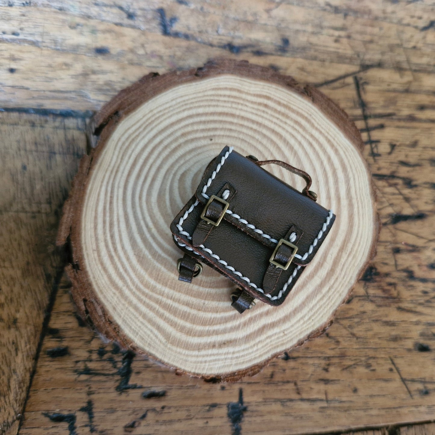 Miniature leather backpack dark brown