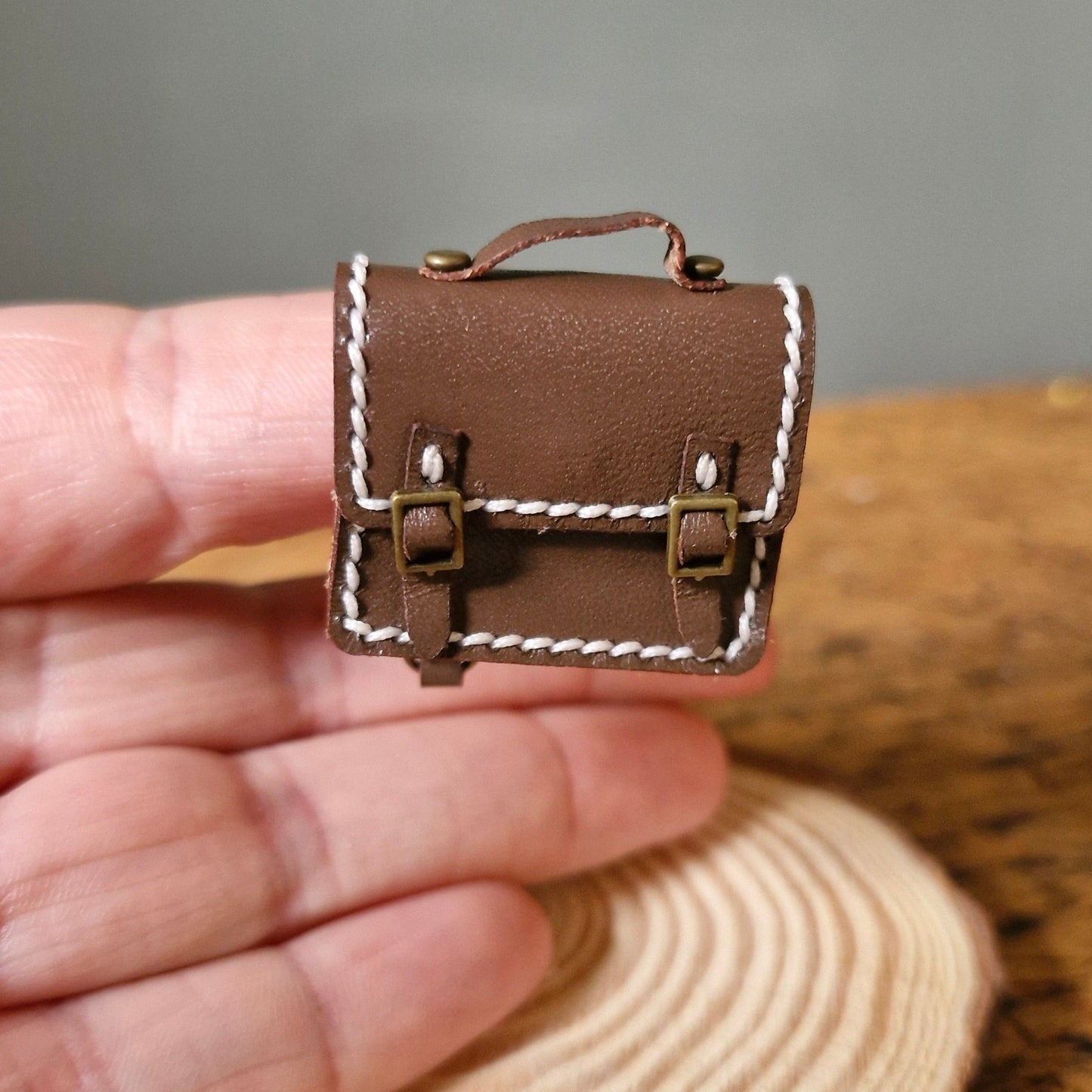 Miniature leather backpack dark brown