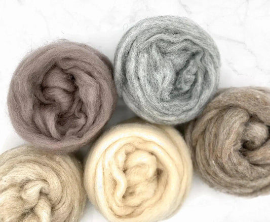 SOFT TONES SET Corriedale carded wool SET of 5 x 25 gram