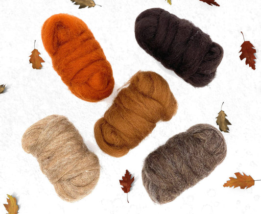 AUTUMN ANIMAL SET Corriedale carded wool SET of 5 x 25 gram