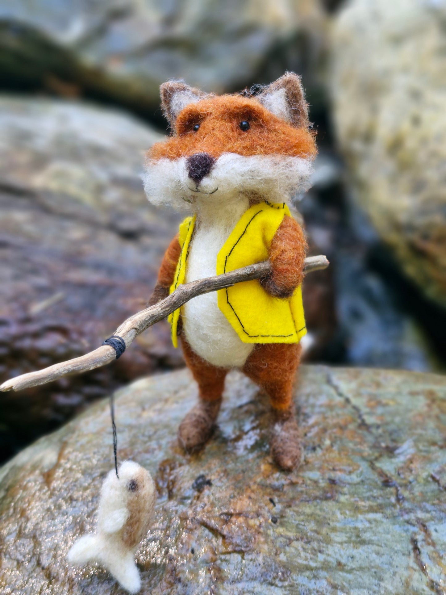 Needle felted fishing fox