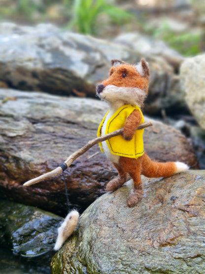 Needle felted fishing fox