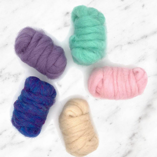 FAIRY TONES SET Corriedale carded wool SET of 5 x 25 gram