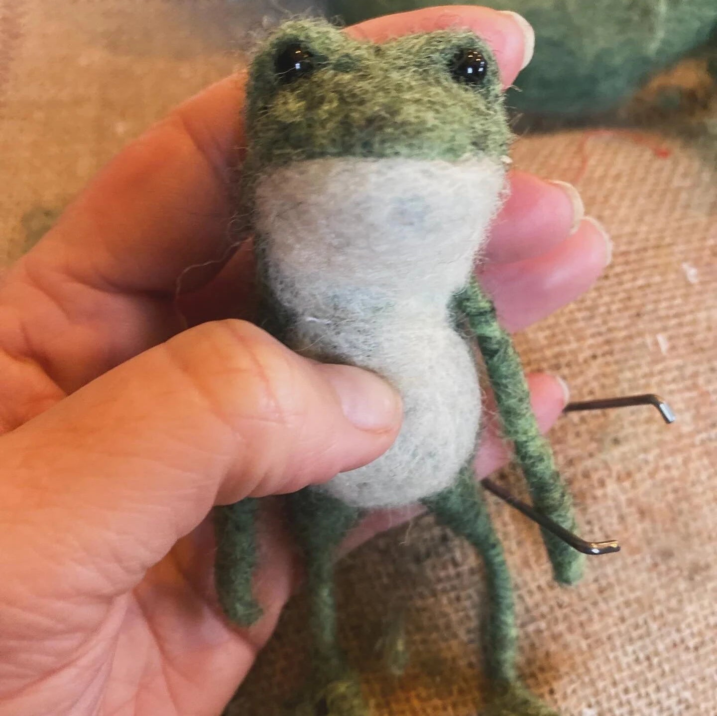 Needle felted frog