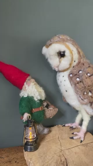 needle felt owl and gnome